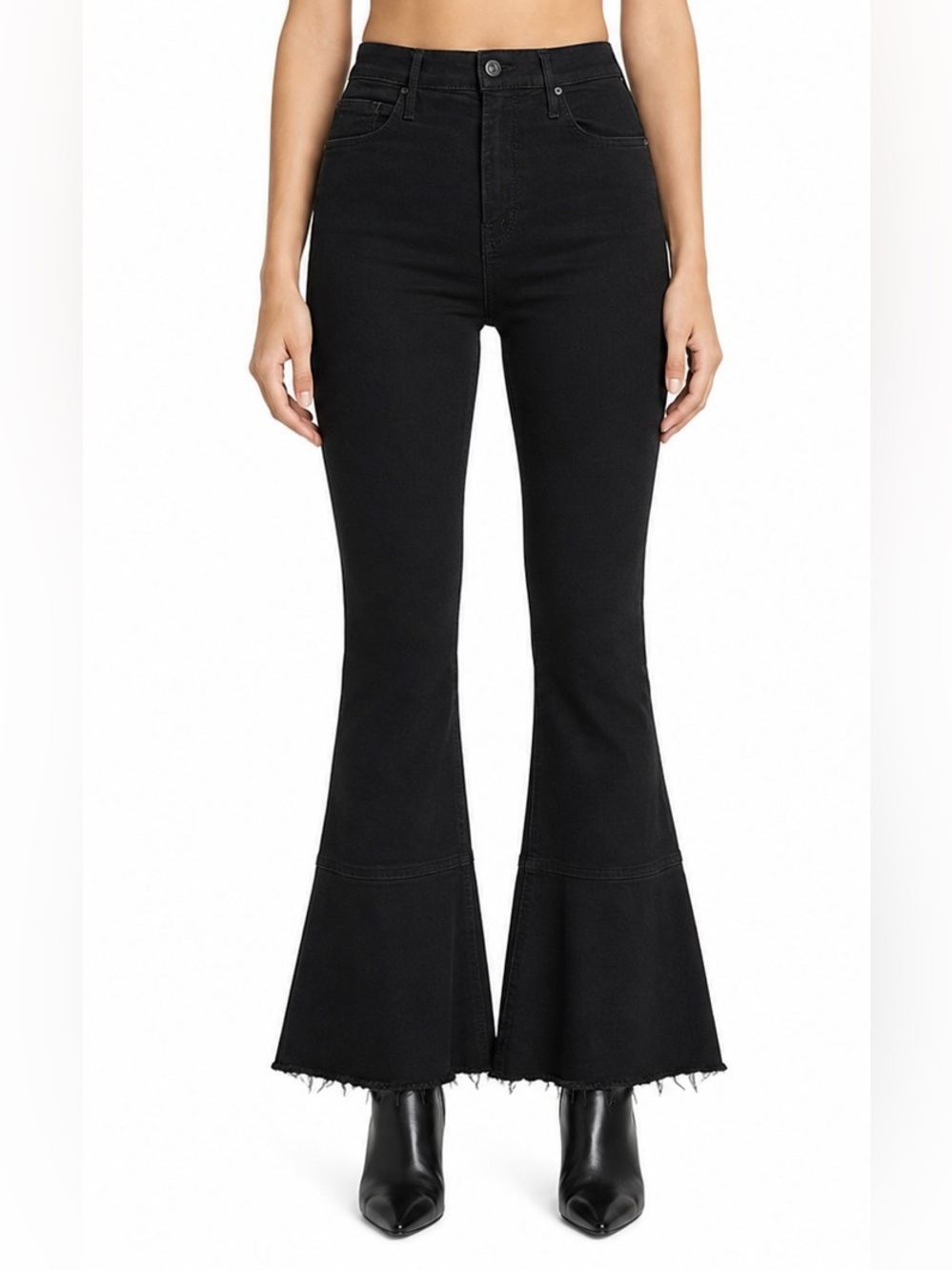 Mother The Cha Cha Fray Crop Flare Jeans Not Guilty Black Size 26